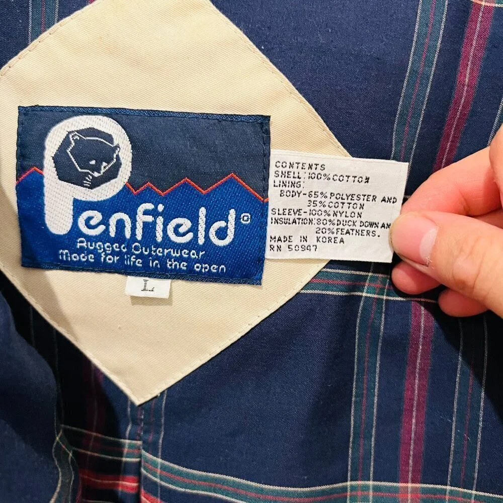Vintage Penfield Distressed Down Puffer Jacket Coat with Leather Elbow Patches L